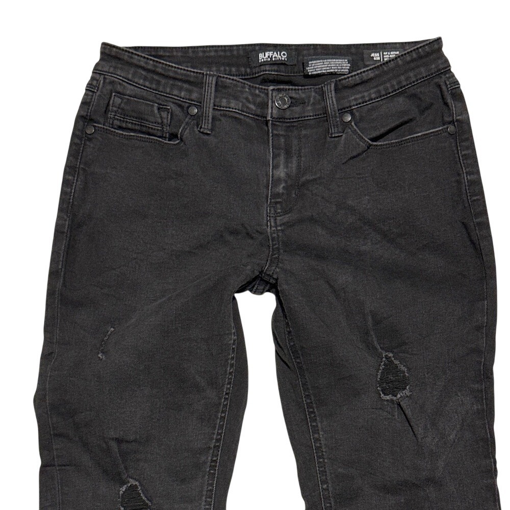 Buffalo David Bitton Jess Mid Rise Skinny Jeans Black‎ Rip Repair Womens Sz 6/28